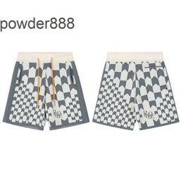 Checkerboard Knitted High Street American Fashion Brand Rhude Popular White Mens Loose and Versatile Drawstring 5/4 Shorts