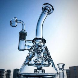 Fab Egg Glass Beaker Bongs Hookahs Showerhead Perc Swiss percolater Bong 9 Inch Mini Recycler Dab Rig Water Pipes Small Oil Rigs Wax Bubbler Smooth Pipe MFE09