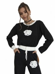 two Piece Set Women Outfit 2023 Winter Outfit Embroidery Sweater Matching Sets Knit Tracksuit Casual Wear Set For Women E2Sk#