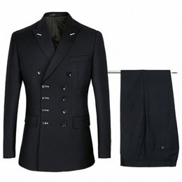 black Double Breasted Men Suit Wedding Suits Dr Casual Busin Homme Terno luxe Mariage Slim Fit Men's Jacket Suit 2 Pcs New Q03l#