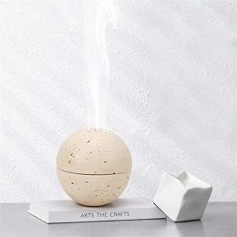 Burners SAIDKOCC Handmade Natural Marble Beige Travertine Stone Round Incense Burner Holder for Room / Kitchen / Coffee Shop