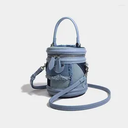 Shoulder Bags 2024 Niche Designer Luxury Retro Denim Splicing Bucket Bag Exquisite Versatile Handbag High-end Casual Simple