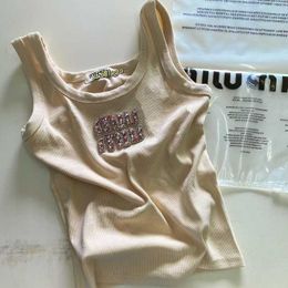 Women's T Shirt Designer Tee Summer Miui Nail Bead Letter Heavy Industry Tight Fitting Vest New Slimming Suspender Bottom Sleeveless Top w3