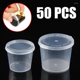 Disposable Cups Straws 50Pcs Palette Pigment Paint Containers With Hinged Mini Bowl Clear Food Box Takeout Sauce Storage Cup Lids 25/30/40ml