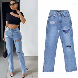 Women's Jeans Women Baggy Y2K Ripped With Holes Blue Black Pants Mom Boyfriend High Waist Trouser Denim