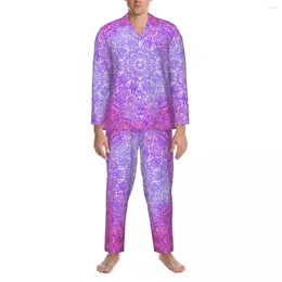 Home Clothing Tie Dye Style Pajama Sets Vintage Mandala Cute Sleepwear Male Long Sleeve 2 Pieces Suit Large Size 2XL