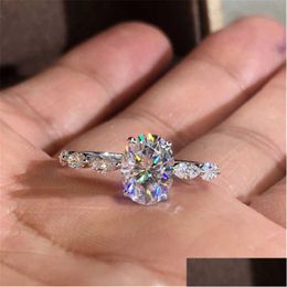 Solitaire Ring Natural Oval Moissanite Gemstone Real 14K White Gold Jewellery Engagement For Women Channel Setting Anillos De Bizuteria Dhrak