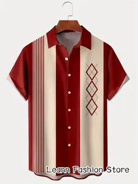 Men's Casual Shirts Men Summer Hawaiian Shirt Beach Vintage Style Geometric Print Clothing Male Lapel Collar Fashion Vacation Tops Tees