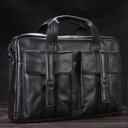 Luxury Men Genuine Leather Briefcase Business bag Laptop Bag 156inch Office male portfolio men Black 240320