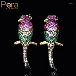 Dangle Earrings Pera Famouns Brand Big Bird Shape Rose Red Purple And White Cubic Zirconia Setting Long Earring For Women Prom Party E204