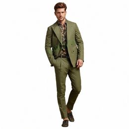 2023 New Fi Male Suits Slim Fit Peak Lapel Double Breasted 2 Pieces Best Men Groom Wear Suits Blazer Pants Costume Homme Z6xs#