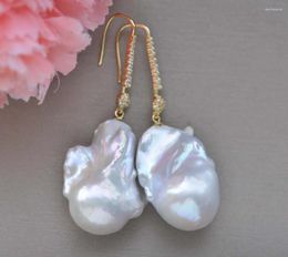 Dangle Earrings Z10018 A 32mm White Baroque Keshi Reborn Pearl Earring CZ