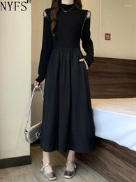 Casual Dresses NYFS 2024 Autumn Winter Korean Woman Dress Vestidos Robe Elbise Loose Plus Size Fleece Turtleneck Long Sleeve