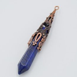Pendant Necklaces Retro Natural Gem Stone Pendulum For Divination Wicca Birthstone Chakra Reiki Amethysts Quartzs Opal Lapis Lazul261E