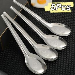 Flatware Sets 1/6PCS Stainless Steel Soup Spoons Silver Long Handle Flat Rice Tablespoon Cutlery Household Kitchen Thickened Serving