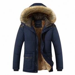 fi New Winter Jacket Men Casual Lg Thick Warm Parkas Coat with Fur Hooded Overcoat Padded Military Jacket p1LB#