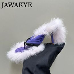 Dress Shoes 2024 Designer Banquet Edge Fur Pumps Real Leather Sandals Sexy Women Ankle Pinch Toe High Heel Runway Ladies