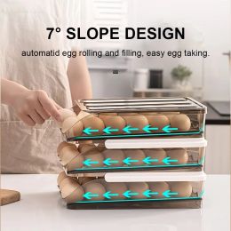 Bins Automatic Slide Egg Storage Box Transparent Drawer Stackable Rolling Eggs Rack Egg Tray Holder Basket Kitchen Fridge Organizer