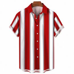 men's Summer Stripes Casual Shirt Hawaiian Print Short Sleeve Beachwear Vacati Fi Social Lapel Butt Oversized Clothing u2WQ#