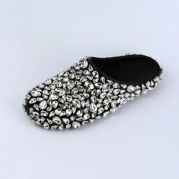 Slippers Designer Crystal Women Mules 2024 Luxury Rhinestones Comfortable Women's Flat Shoes Soft Sole Black Casual