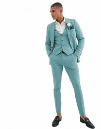 2023 Mint Green Mens Suits Beach Groomsmen Wedding Tuxedos For Men Peaked Lapel Formal Prom Suit 3 Pieces 52Hw#