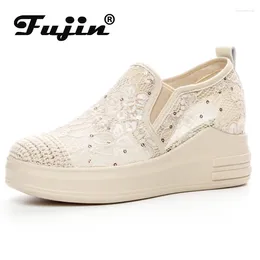 Dress Shoes Fujin 7cm Synthetic Air Mesh Platform Wedge Flats Bling Summer Fashion Chunky Sneaker Casual Breathable Comfy High Brand