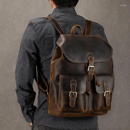 Backpack Luufan Genuine Leather Men Vintage Crazy Horse Bucket Daypack Large Capacity Male Travel School Bags