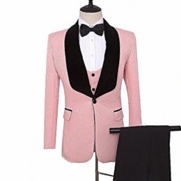 tailor Suits Blazer Printed Groom Tuxedos Pink jacket for Groomsman Suit Wedding suit Custom Made Man Suit Jacket+pants+vest r5tP#