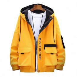 versatile Trendy Autumn Winter Patchwork Color Hooded Jacket Coat Thick Men Jacket Elastic Hem Daily Clothing L4kx#