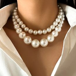 IngeSightZ Elegant 2pcsset Imitation Pearl Beaded Choker Necklaces Collar for Women Wedding Bridal Party Jewellery Gift 240322