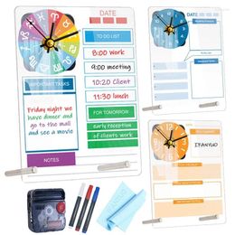 Table Clocks Clear Acrylic Desk Planner Clock Board Desktop Noteboard With Pens Dry Erase Schedule For Home School Office