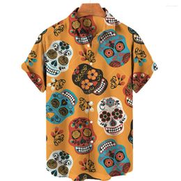 Men's Casual Shirts 2024 Summer Print 3D Hawaiian Shirt Women's Short Sleeve Oversized Skull Figure Impression Breathable 5XL