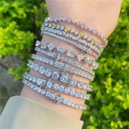 Luxury 3-6mm Heart Love Tennis Designer Bracelet for Woman 925 Sterling Silver Hip hop Jewellery White 5A Cubic Zirconia Charm Diamo215g