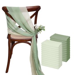 Sashes 24 Pcs 17x275cm Sage green Chiffon Chair Sashes 12 Set Chair Sash Wedding Chair Covers Ribbon Wedding Party Aisle Chair Decor