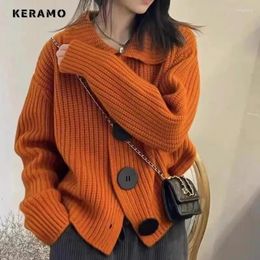 Women's Knits Women Vintage Solid Colour Knitting Long Sleeve Polo Colalr Cardigans 2024 Winter Fashion Casual Y2K Single Breasted Sweater