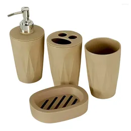 Liquid Soap Dispenser 4Pcs/Set Bathroom Suit Accessories Includes Lotion Bottle Cup Toothbrush Holder Dish Wheat Straw Washroom A