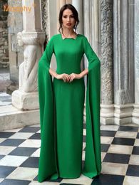 Casual Dresses Modphy 2024 Elegant Green Rose Red Black Handcut Extra Long Sleeve Design Sense Solid Colour Slim Fit Dress Women's Wear