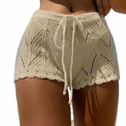 breathable Summer Shorts Elegant Lace Beach Shorts for Women Knitted Drawstring Waist Soft Breathable Fabric High for Summer y6CC#