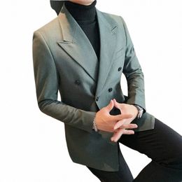 british Style Men Stripe Slim Fit Double Breasted Blazer Jackets Men Clothing 2024 New Busin Formal Wedding Dr Suit Jacket 31g8#