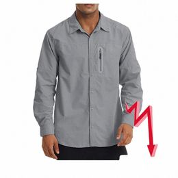 magcomsen Men's Shirts with Zipper Chest Pocket Lg Sleeve Sun Protecti Hiking Fishing Shirt C7mO#