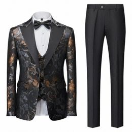 men's High Quality Printing Suits Fi Groom's Wedding Dr Male Slim Fit Busin Casual Blazers Man Jackets Vest Trousers 52hC#