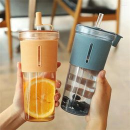 Water Bottles Coffee Cup Creative Reusable Portable Travel With Lid And Straw Drinking Tools Bottle Practical Transparent Tea 700ml