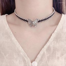 Pendants 925 Sterling Silver Butterfly Necklace Choker Vintage Ethnic Hand Woven Wide Insect Neck Chain For Women Jewellery Wholesale XL066