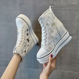 Casual Shoes Classics HIgh-Top Canvas For Womens Hollow Lace Up Thick-bottom Inner Increase Comfortable Breathable Sneaker