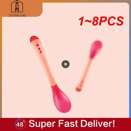 Spoons 1-8PCS 3Colors Temperature Sensing Spoon For Kids Boys Baby Silicone Fork Feeding Toddler Flatware