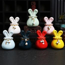 Jars Ceramic Storage Jar with Cover Retro Bag Rabbit Sealed Jar Tea Jar Year of The Rabbit Home Decoration Jar Desktop Ornaments