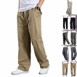 mens Casual Cargo Cott Pants Men Pocket Loose Straight Pants Elastic Work Trousers Brand Fit Joggers Male Super Large Size 6XL 29OE#