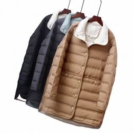ayunsue Light Thin Down Jacket Fi Mid-length Puffer Jackets Casual White Duck Down Coat Women's Clothing Stand Collar l266#
