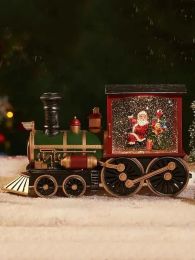 Miniatures Christmas Eve Music Box Santa Claus Snowman Crystal Ball Ornaments Train Music Box Home Table Decoration Xmas Children Gifts