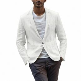 2023 Men's Blazer Jacket Spring Summer Solid Slim Casual Busin Thin Breathable White Cott Linen Suit Coat Male Jacket New 75rX#